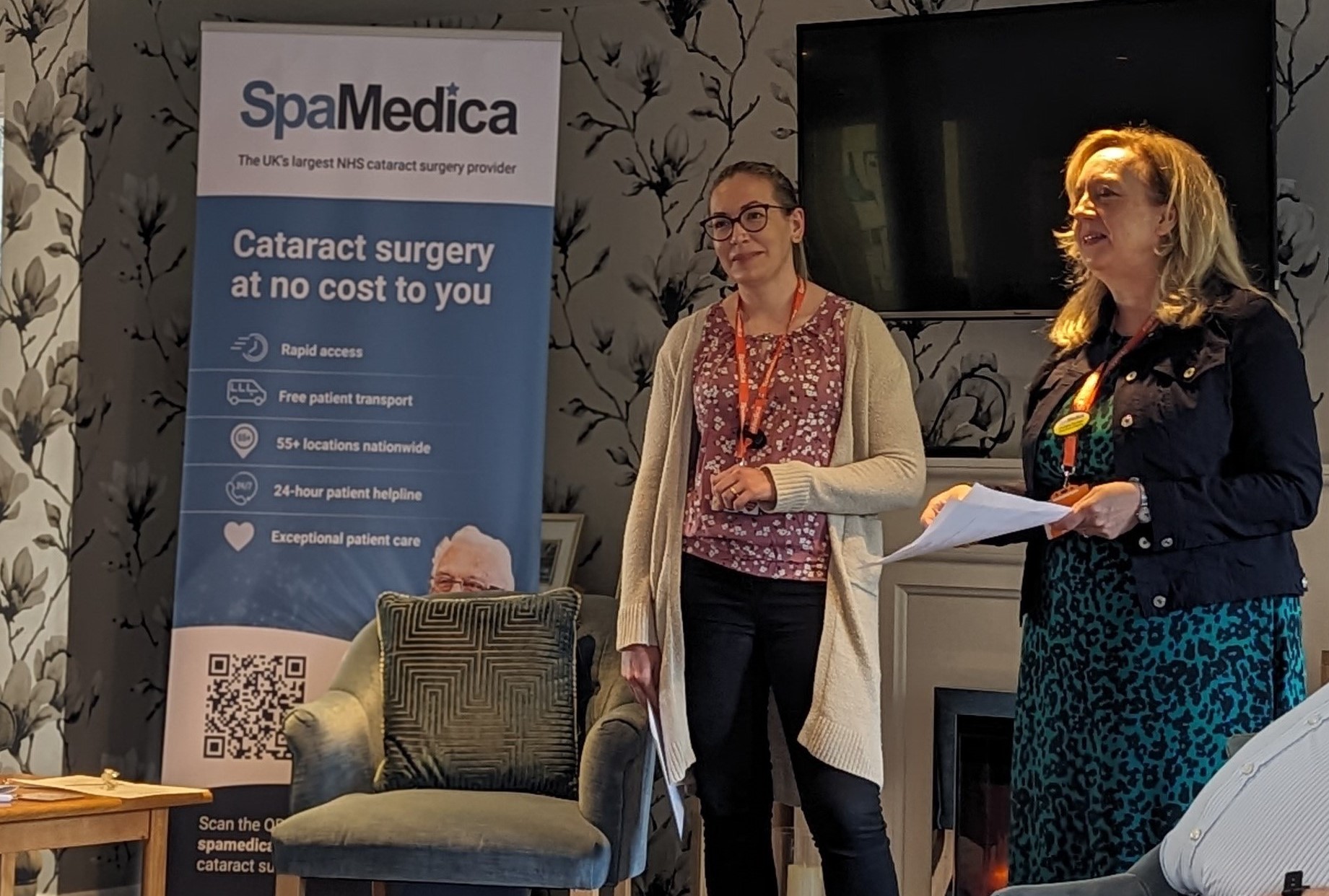 Picture of SpaMedica optometrists delivering a talk to retirement communities