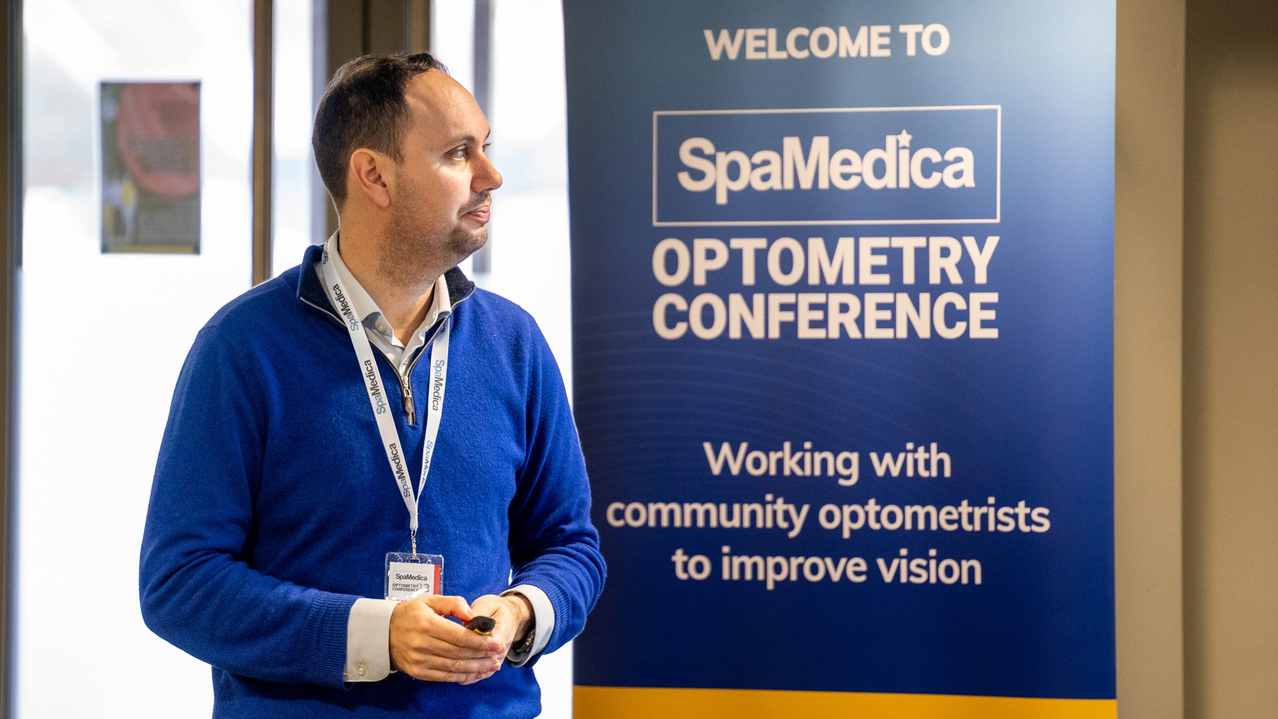 SpaMedica's Chief Medical Officer, Dr Alex Silvester, presenting at an optometry conference held by SpaMedica in November 2023.